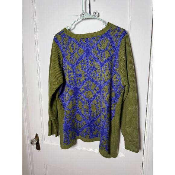 LOGO Lori Goldstein Green Blue Ornate Argyle Knit Side Slit Flowy Sweater XL - Picture 8 of 9